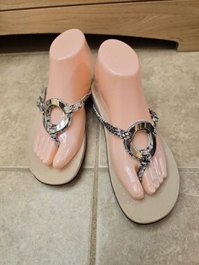 VIONIC Ricci Thong Black & White Sandal Flip Flop Womens Size 8